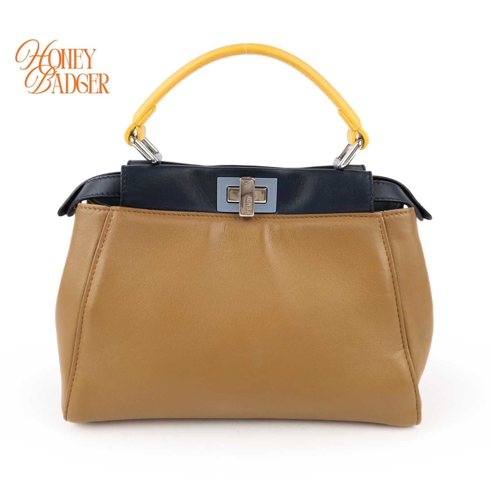 Fendi Peekaboo Iconic Mini Tricolor Beige Berry Lemon Leather 2WAY Bag