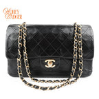 Chanel Classic Double Flap Medium 25 Lambskin Black Gold Hardware Rank AB