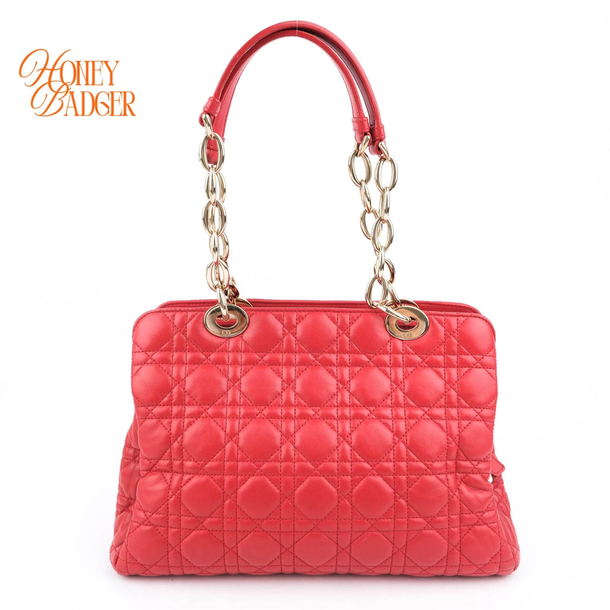 Dior Soft Shopping Tote Cannage Lambskin Red Gold Hardware Rank AB