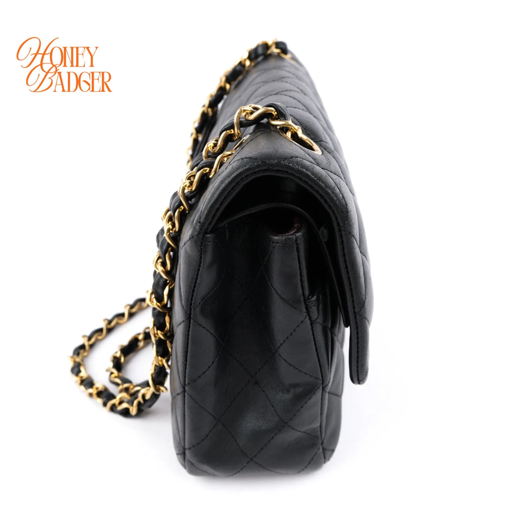 Chanel Matelassé 25 Double Flap Black Lambskin Chain Shoulder Bag Rank B