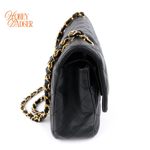 Chanel Matelassé 25 Double Flap Black Lambskin Chain Shoulder Bag Rank B