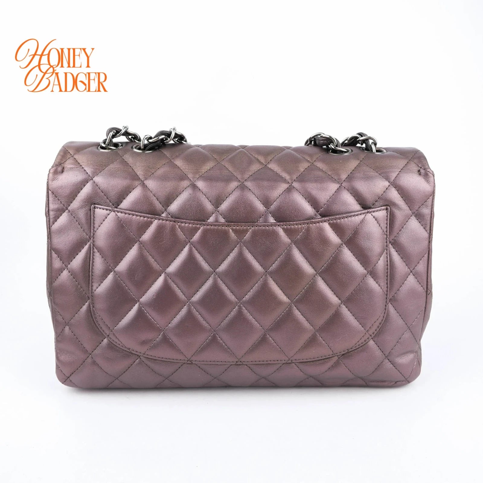 Chanel Classic Flap Jumbo Lambskin Metallic Grey Purple Rank AB