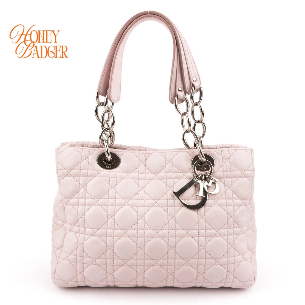Dior Soft Small Shopping Tote Cannage Lambskin Light Pink Silver Hardware Rank AB