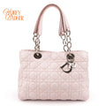 Dior Soft Small Shopping Tote Cannage Lambskin Light Pink Silver Hardware Rank AB