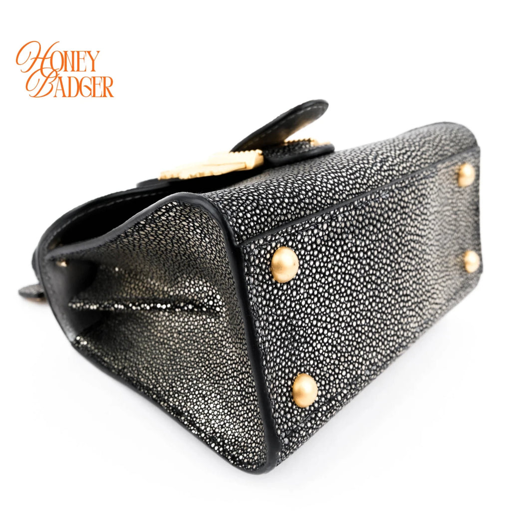 Delvaux Brillant Micro Golden Glory Stingray Leather Black Antique Gold Hardware Rank A