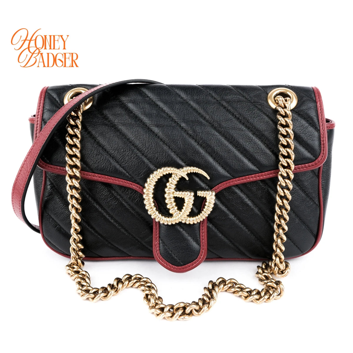 Gucci GG Marmont Small Quilted Leather Black/Red Rank A