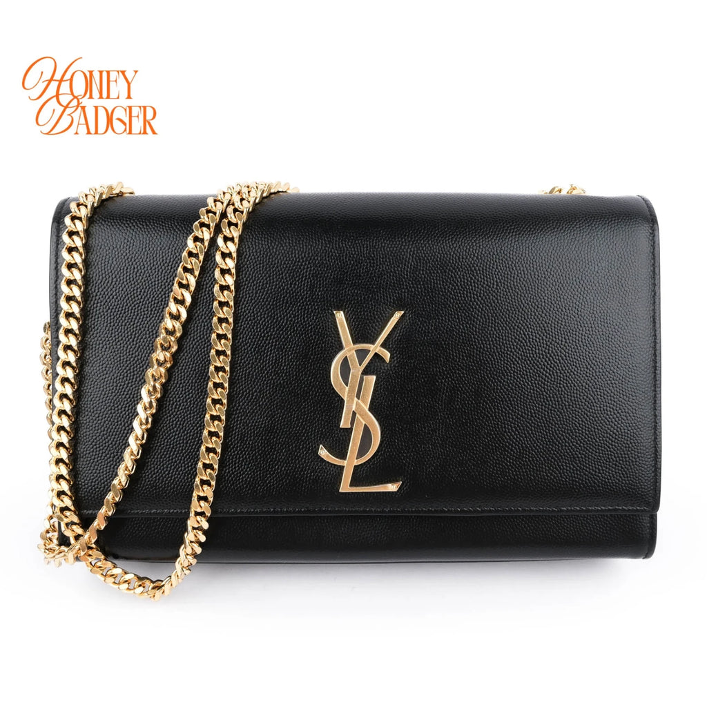 Saint Laurent Kate Medium Grain de Poudre Embossed Leather Black Light Bronze Hardware Rank A