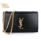 Saint Laurent Kate Medium Grain de Poudre Embossed Leather Black Light Bronze Hardware Rank A