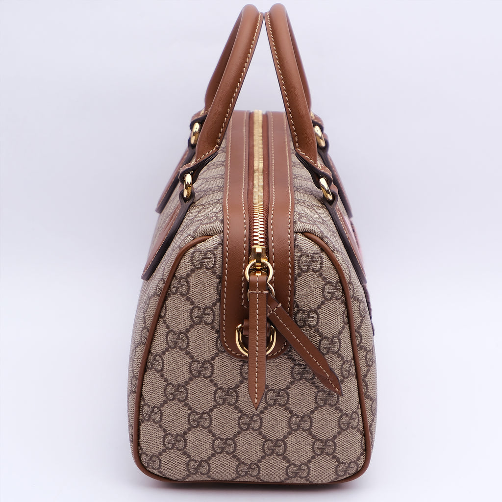 Gucci GG Supreme Linea A Boston Bag With Butterfly Embroidery