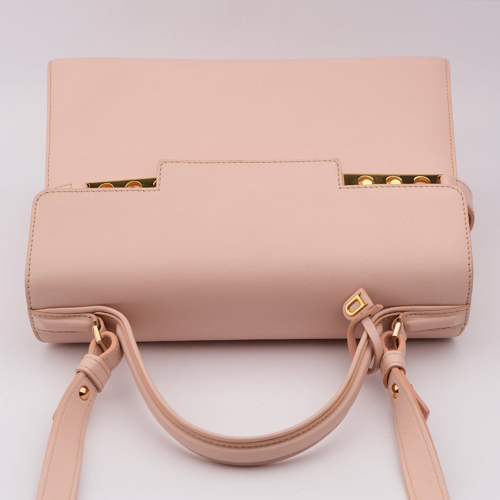 Delvaux Tempete MM Leather 2 Way Handbag Pink Mirror Included