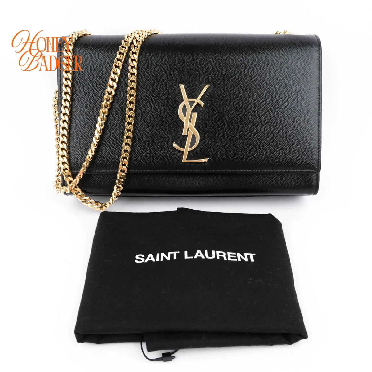 Saint Laurent Kate Medium Grain de Poudre Embossed Leather Black Light Bronze Hardware Rank A