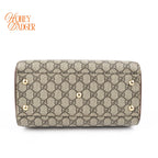 Gucci Small GG Supreme Boston Bag Beige/Ebony Brown Leather Gold Hardware Rank AB