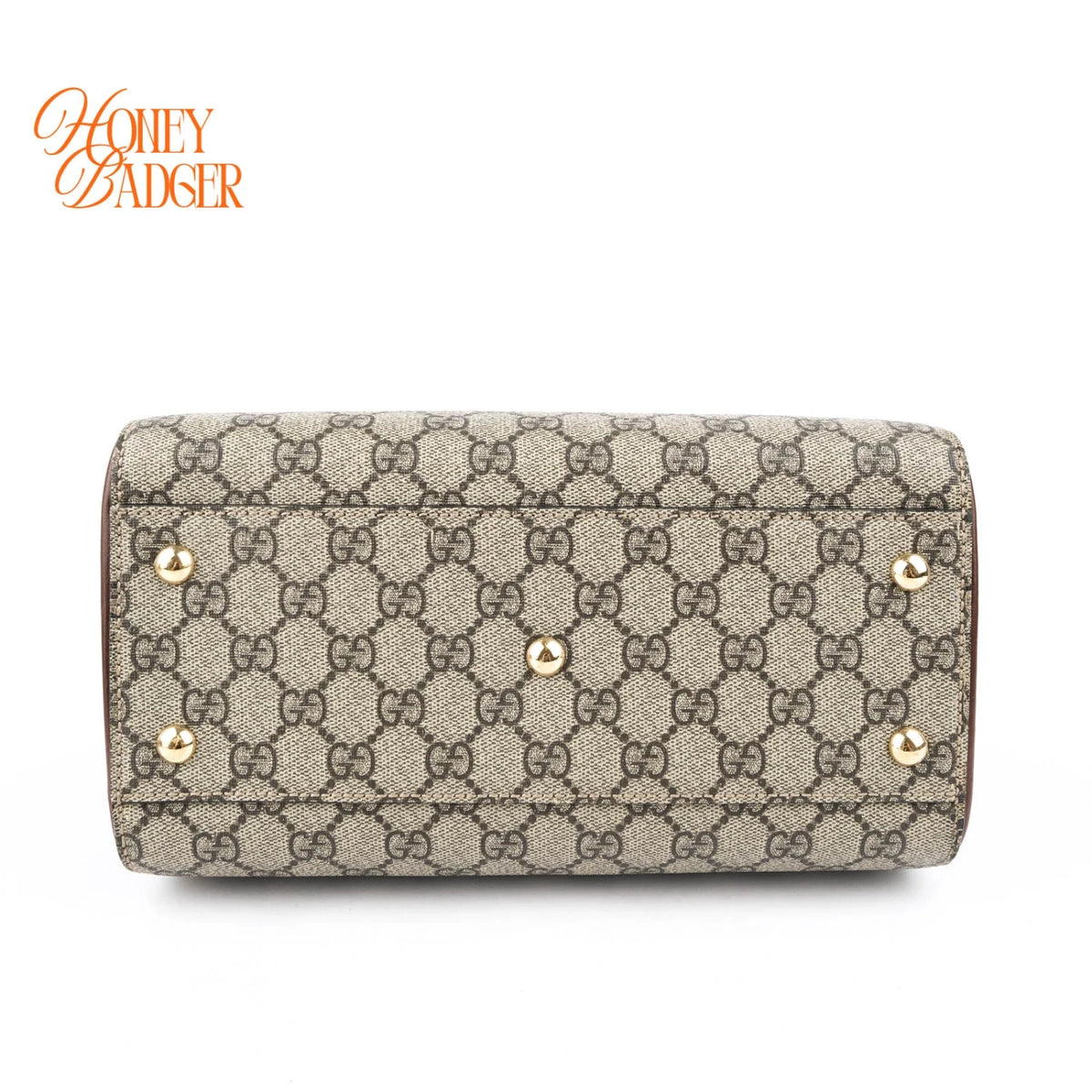 Gucci Small GG Supreme Boston Bag Beige/Ebony Brown Leather Gold Hardware Rank AB