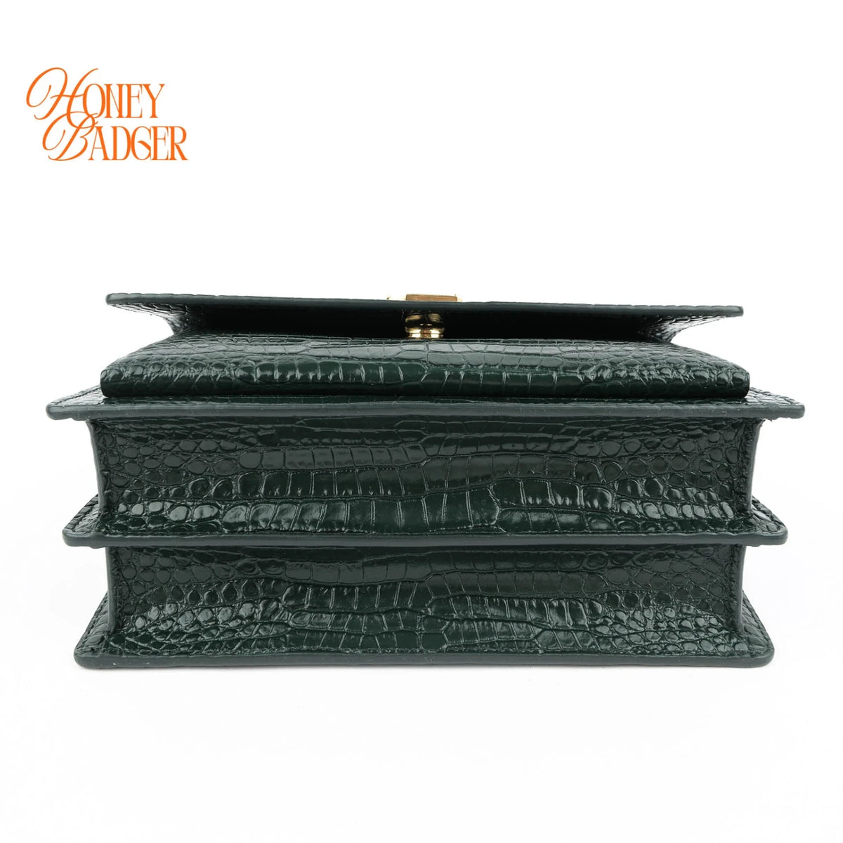Saint Laurent Sunset Medium Croc-Embossed Leather Green Gold Hardware Rank A