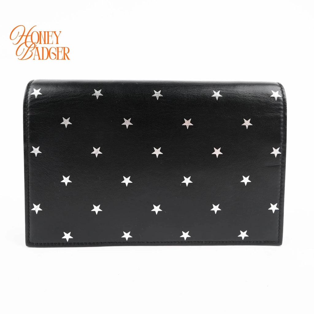 Saint Laurent Kate Small Tassel Chain Shoulder Bag Black Leather with Silver Star Print