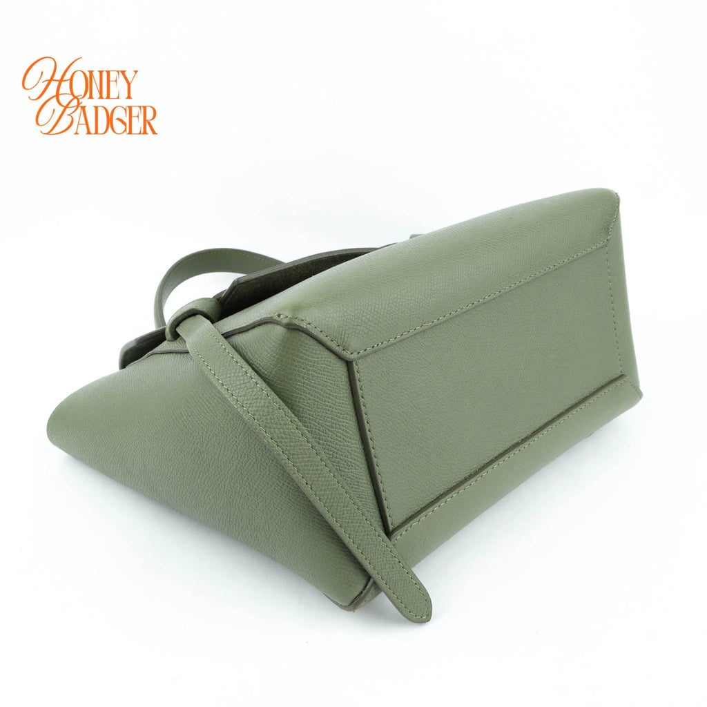 Celine Belt Bag Medium Grained Calfskin Green Gold Hardware Rank A