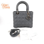 Dior Lady Dior Medium Grey Cannage Leather 2-Way Bag Rank AB