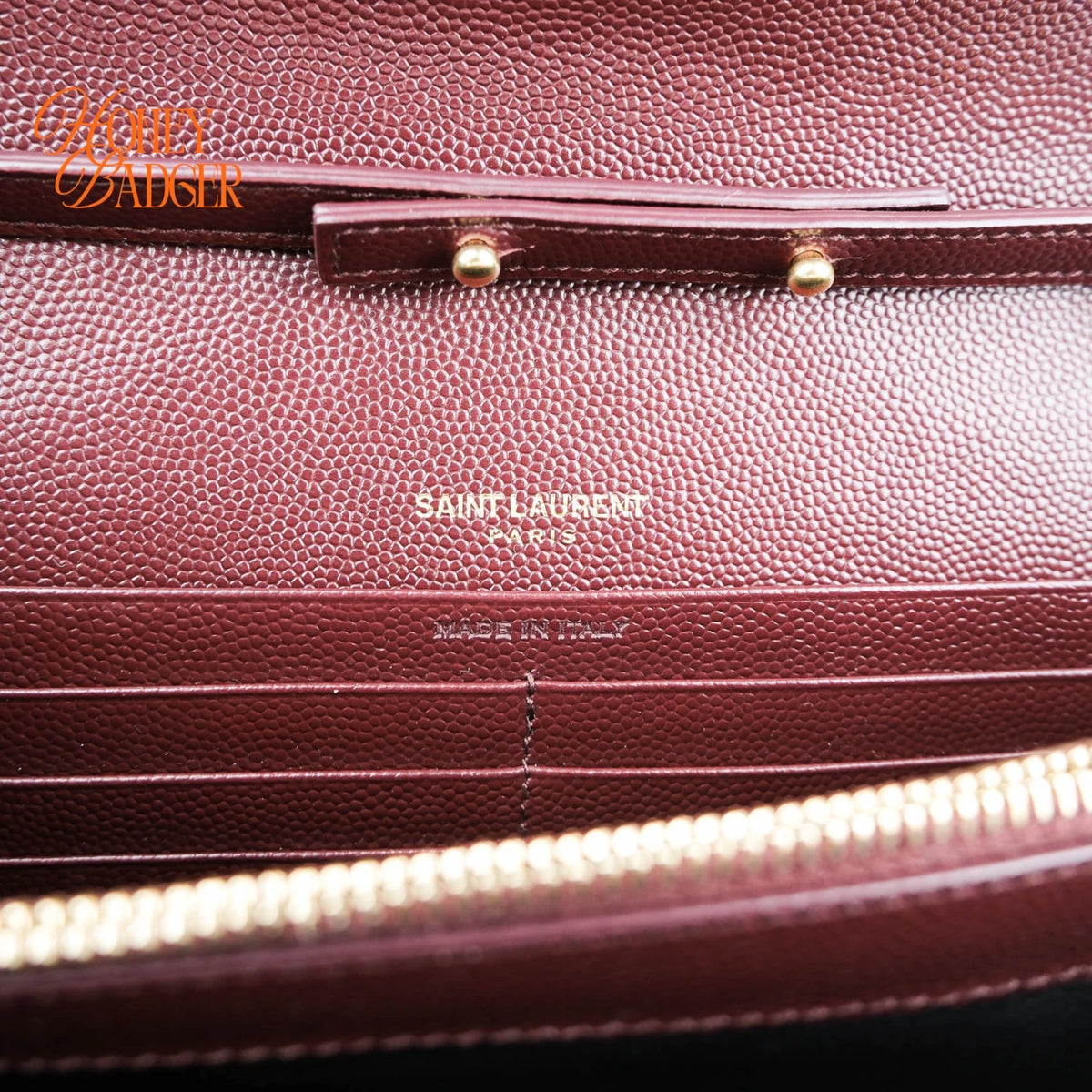 Saint Laurent Envelope Large Chain Wallet Caviar Leather Bordeaux Gold Hardware Rank A