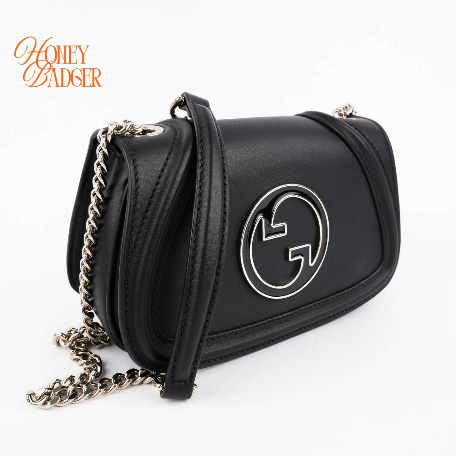 Gucci Blondie chain bag in black leather, Grade S condition.