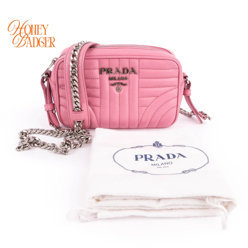 Prada Diagramme Camera Bag Pink Leather Grade A