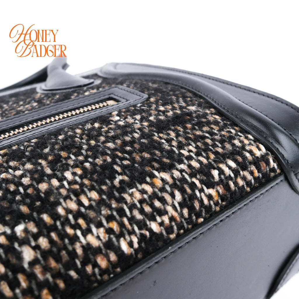 Celine Luggage Nano Tweed Black Leather 2-Way Bag Rank AB