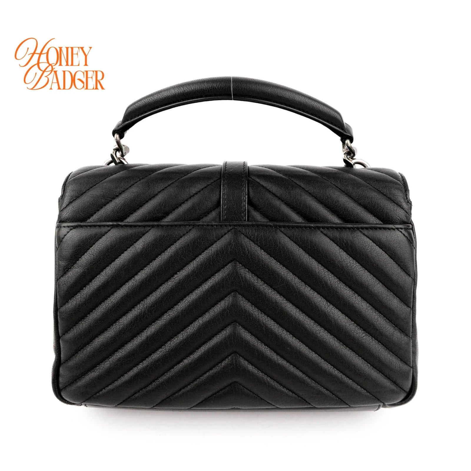 Saint Laurent College Medium Chevron Quilted Leather Black Silver Hardware