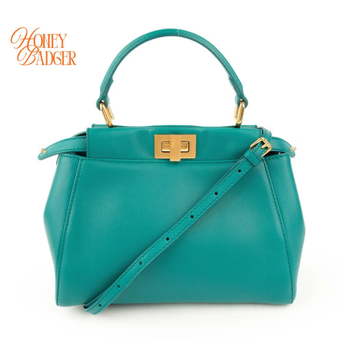 Fendi Peekaboo Iconic Mini Blue Leather 2WAY Shoulder Bag 8BN244