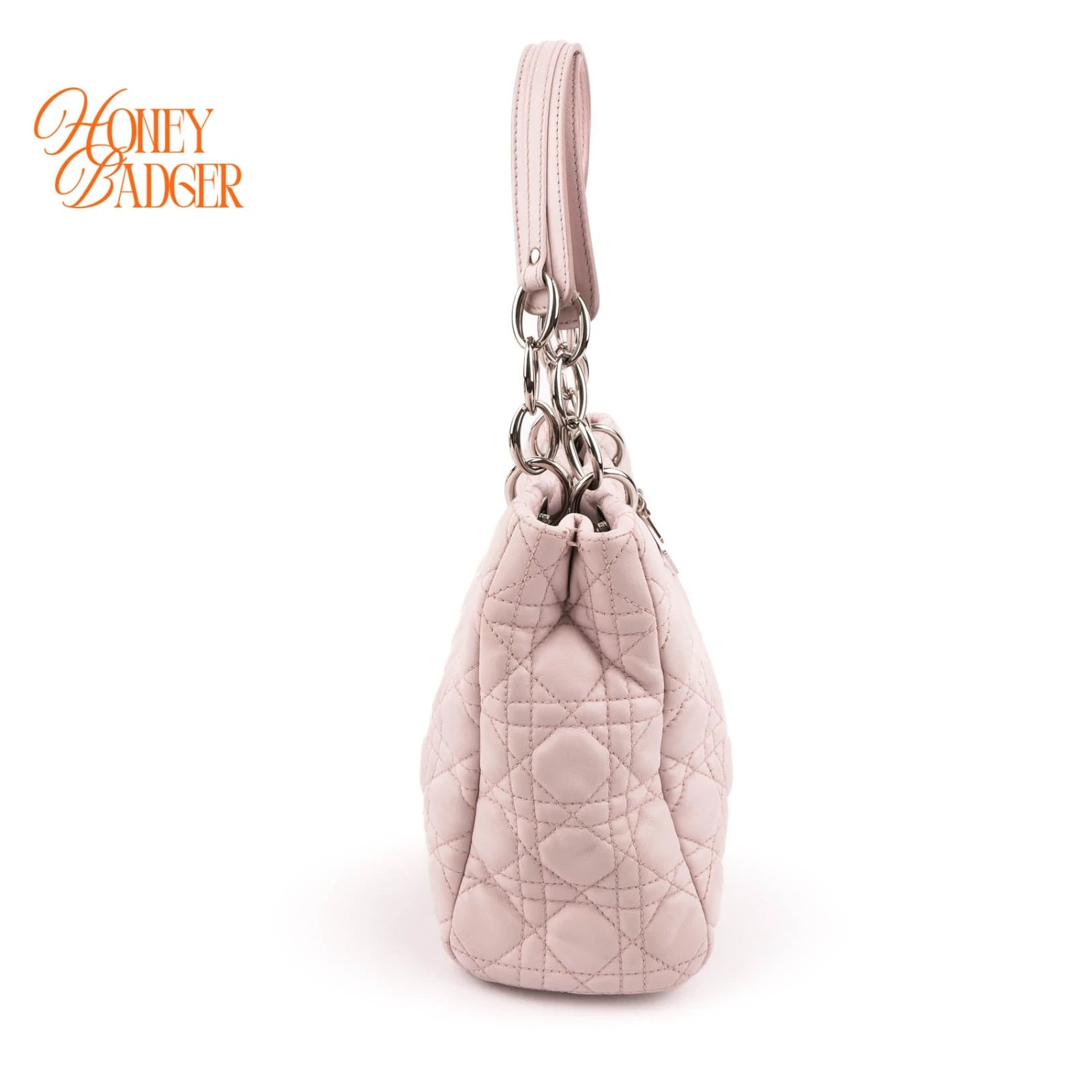 Dior Soft Small Shopping Tote Cannage Lambskin Light Pink Silver Hardware Rank AB