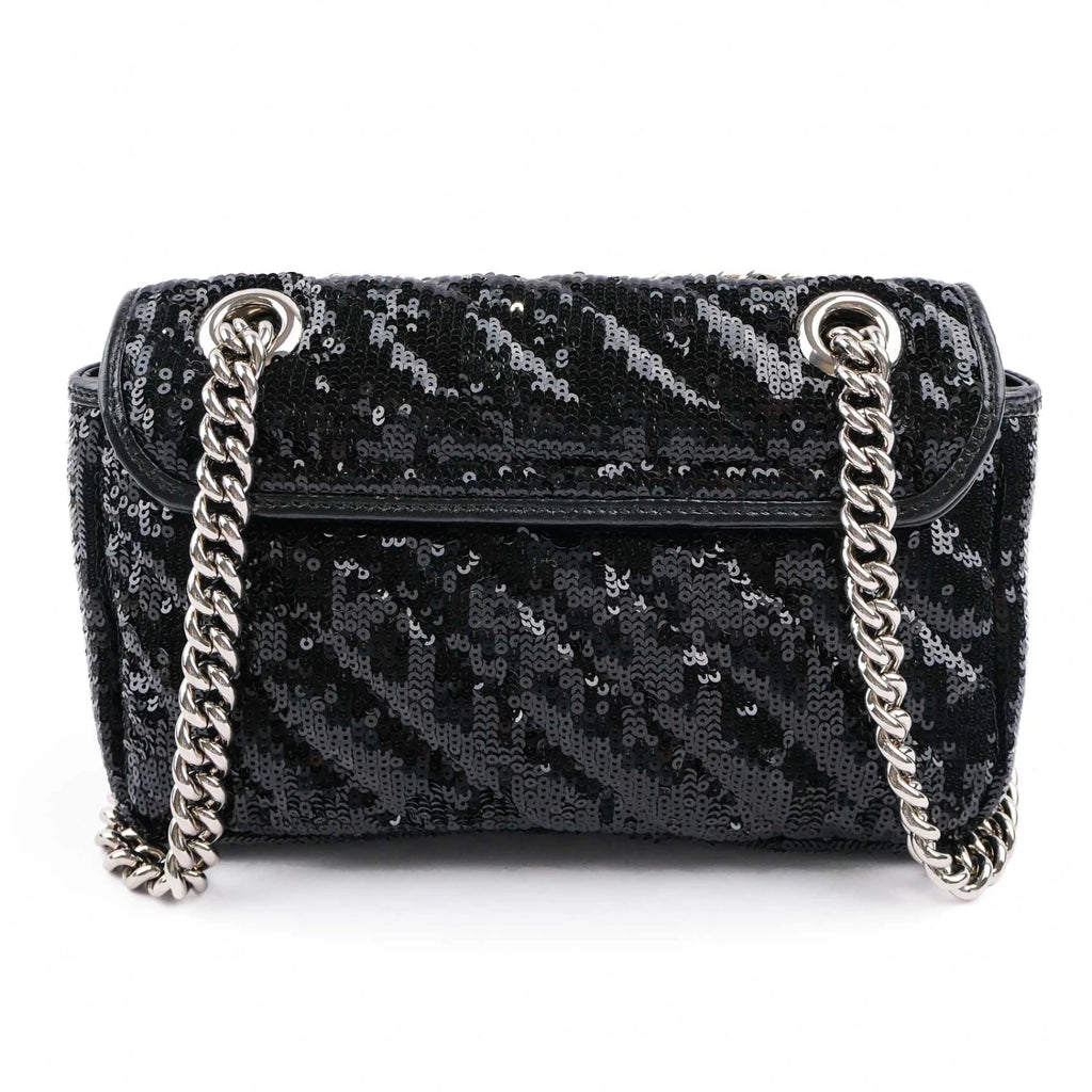 Gucci GG Marmont Medium Sequin Chain Shoulder Bag Black Rank S