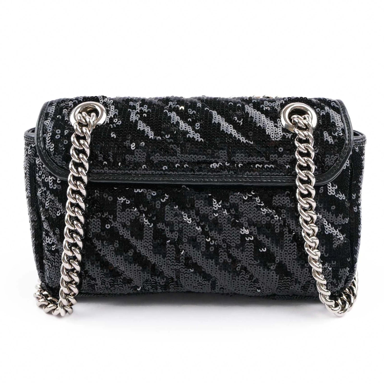 Gucci GG Marmont Medium Sequin Chain Shoulder Bag Black Rank S