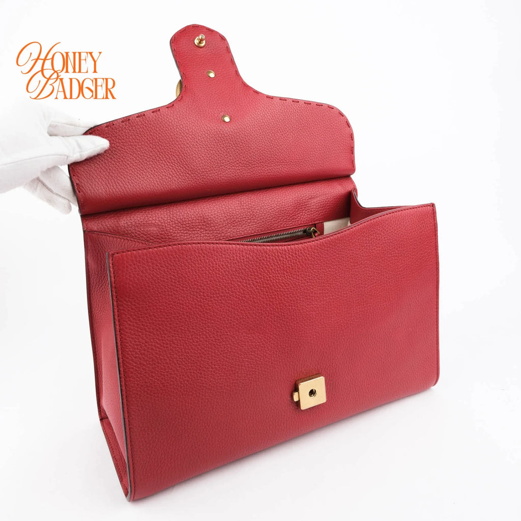 Gucci GG Marmont Small Top Handle Grained Calfskin Red Antique Gold Hardware Rank AB