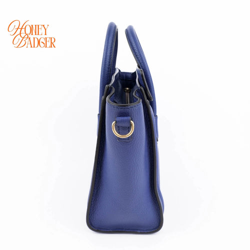 Celine Luggage Nano Drummed Calfskin Blue Rank A