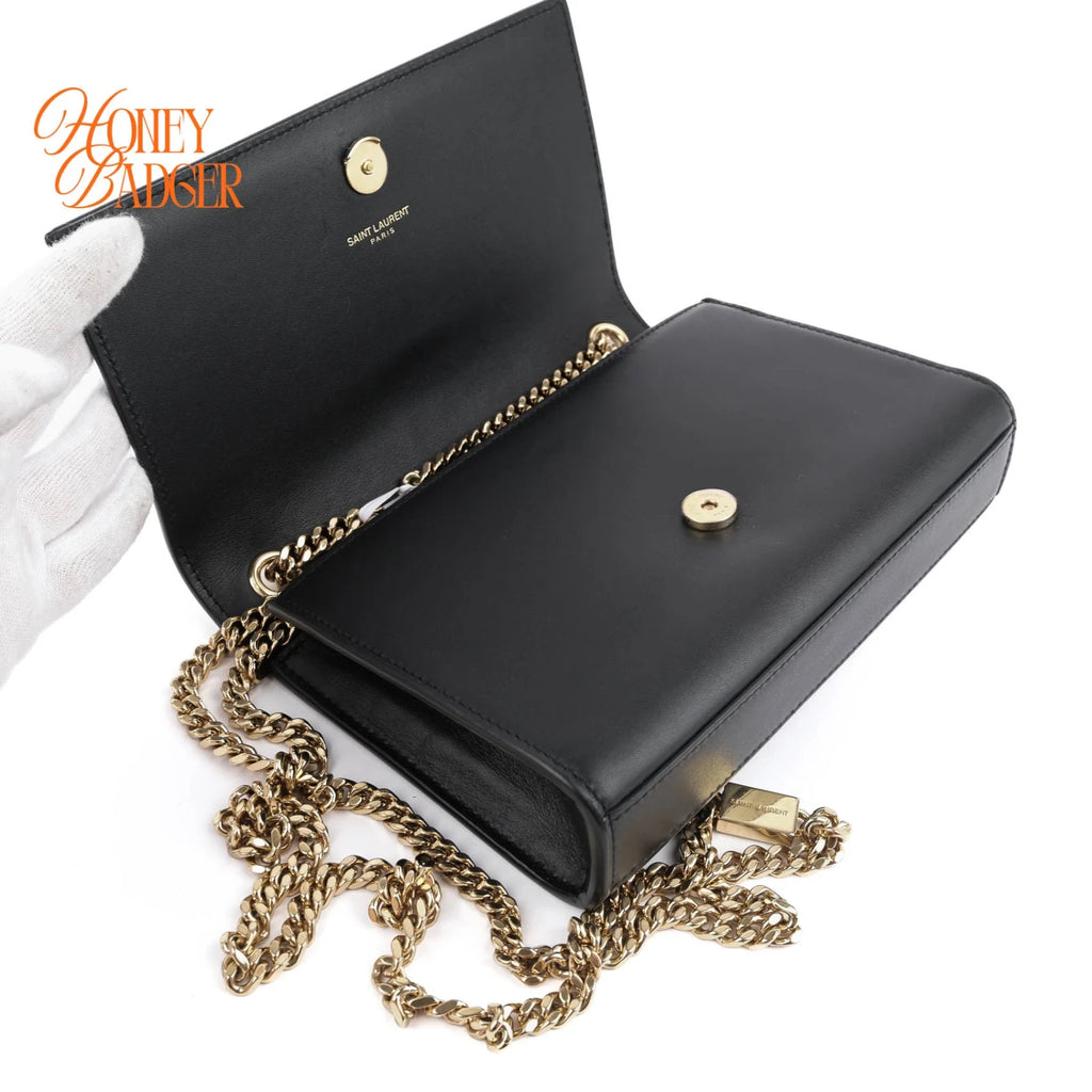 Saint Laurent Kate Small Bicolor Logo Chain Shoulder Bag Black Leather 469390