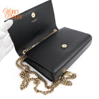 Saint Laurent Kate Small Bicolor Logo Chain Shoulder Bag Black Leather 469390