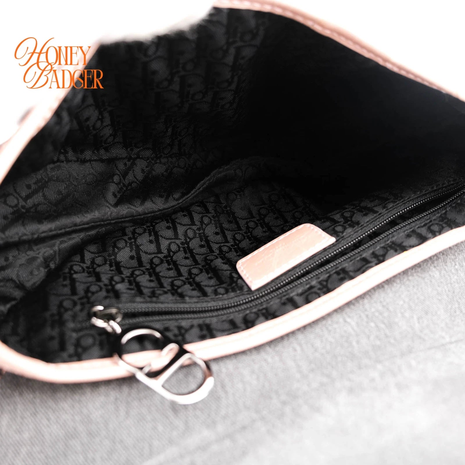 Dior Saddle Large Denim and Patent Leather Grey Pink Rank A