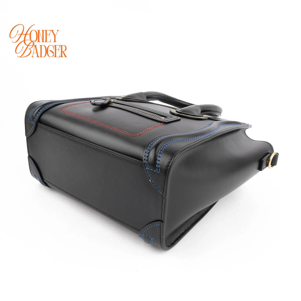 Celine Luggage Nano Black Smooth Leather Multicolor Stitch Rank A