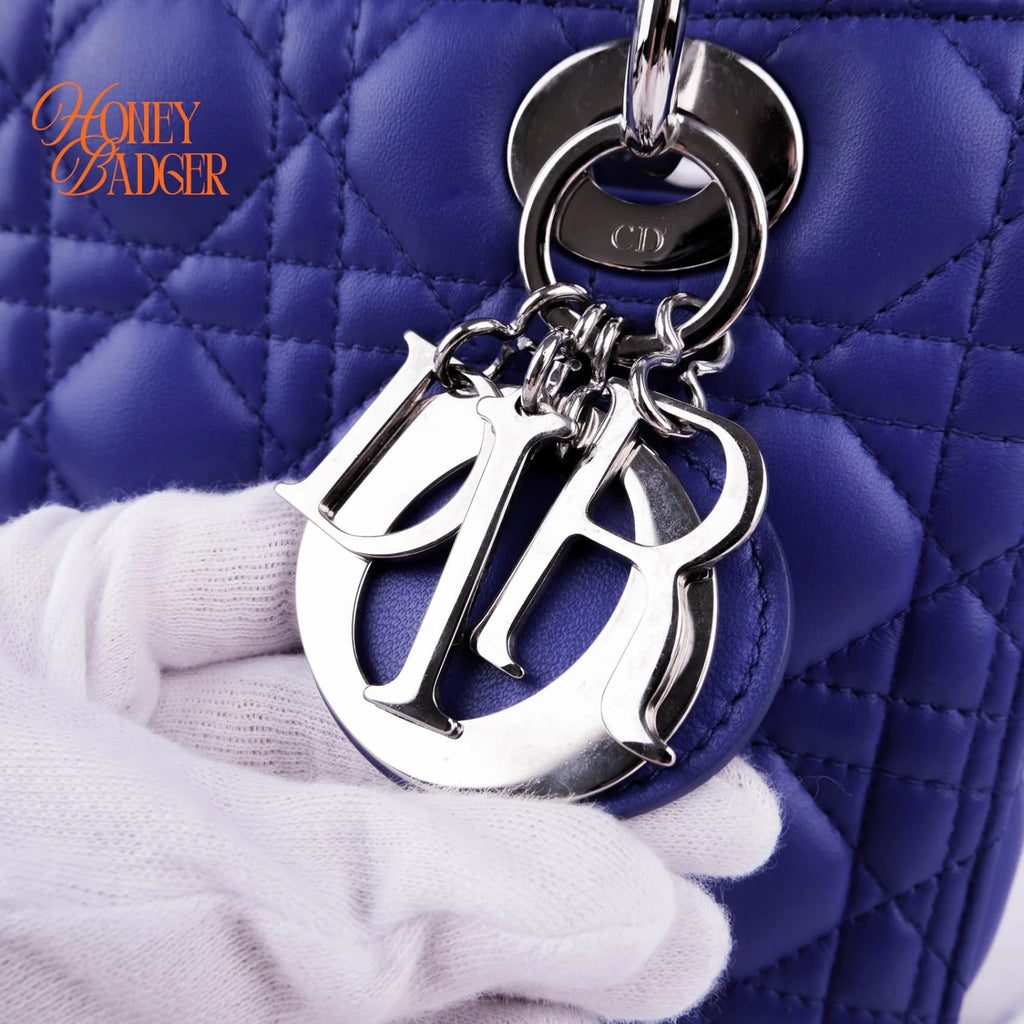 Dior Lady Dior Medium in blue lambskin, Grade A condition.