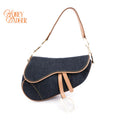 Dior Saddle Denim Dark Blue Camel Leather Gold Hardware Rank A