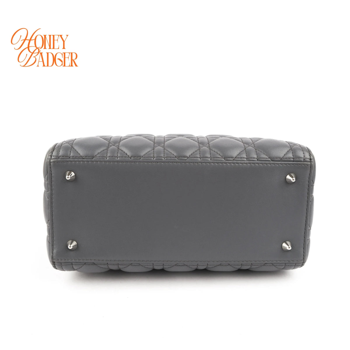 Dior Lady Dior Medium Grey Cannage Leather 2-Way Bag Rank AB
