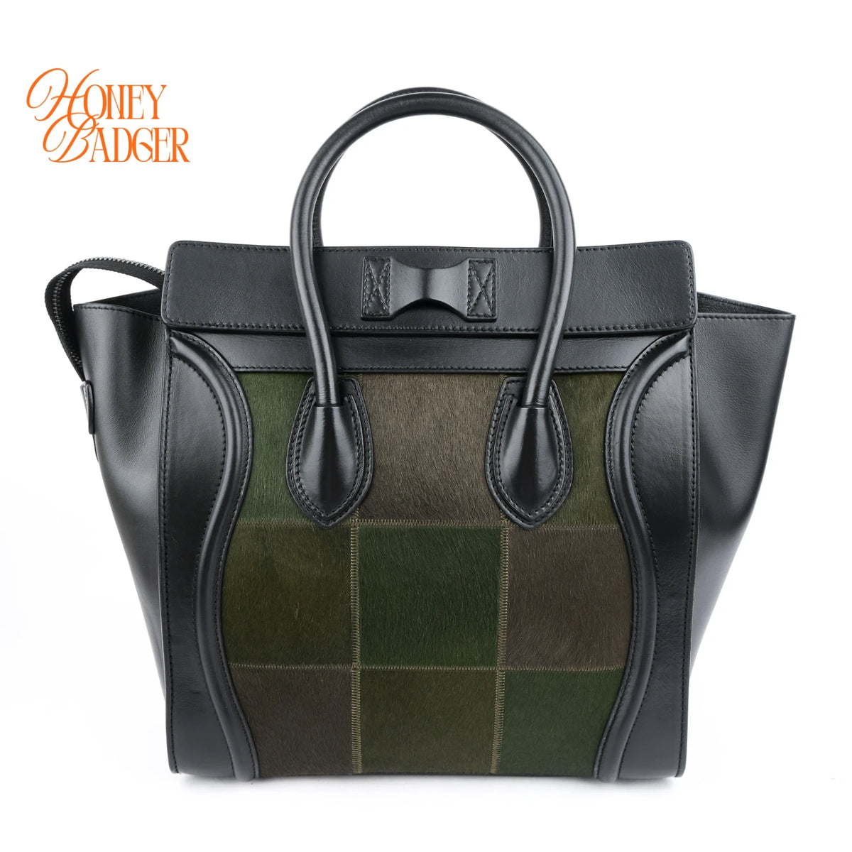 Celine Luggage Mini Leather/Pony Hair Patchwork Black/Green Rank AB