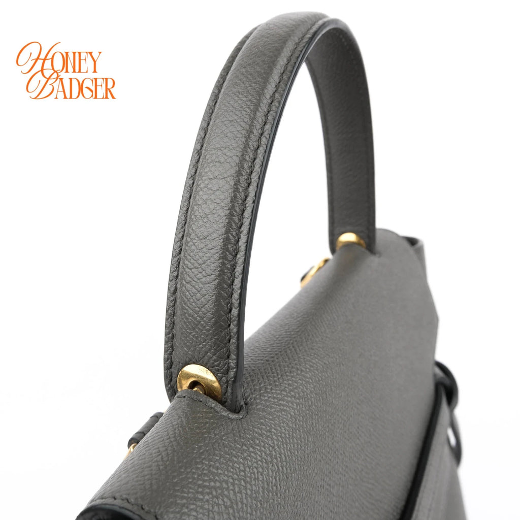 Celine Belt Bag Micro Grained Calfskin Grey Gold Hardware Rank A