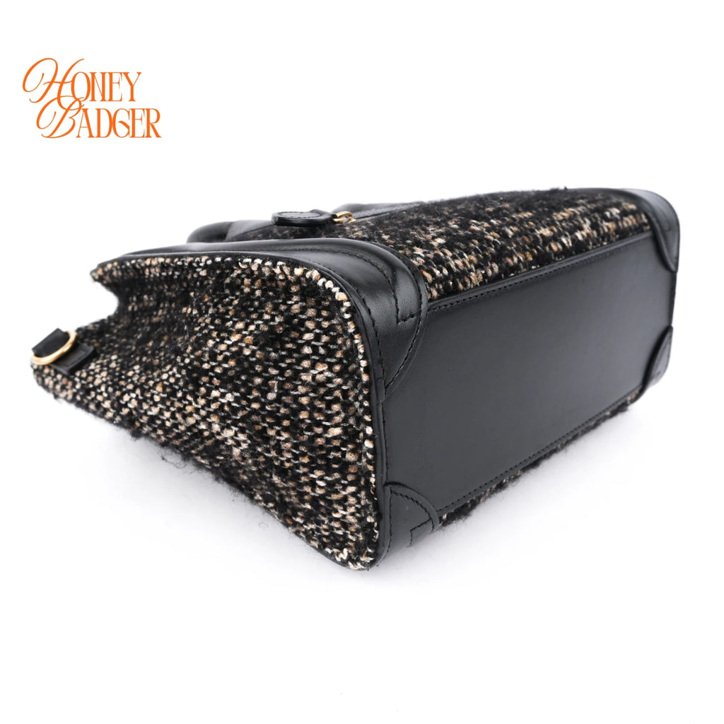 Celine Luggage Nano Tweed Black Leather 2-Way Bag Rank AB