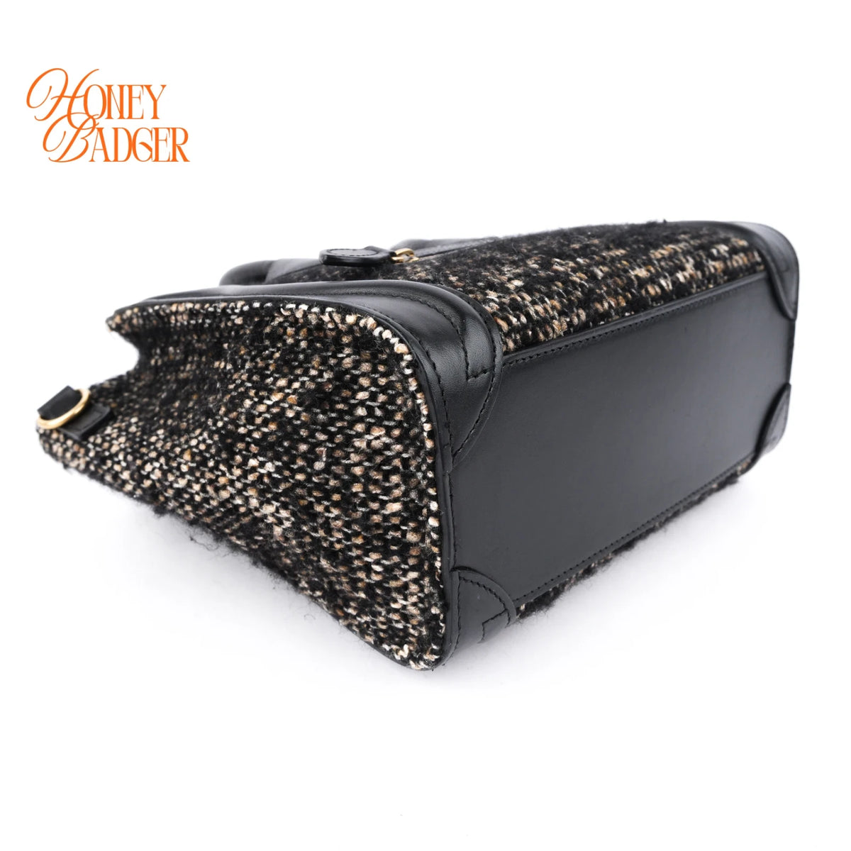 Celine Luggage Nano Tweed Black Leather 2-Way Bag Rank AB