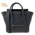 Celine Nano Luggage Bag Drummed Calfskin Navy Gold Hardware Rank A