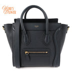 Celine Nano Luggage Bag Drummed Calfskin Navy Gold Hardware Rank A