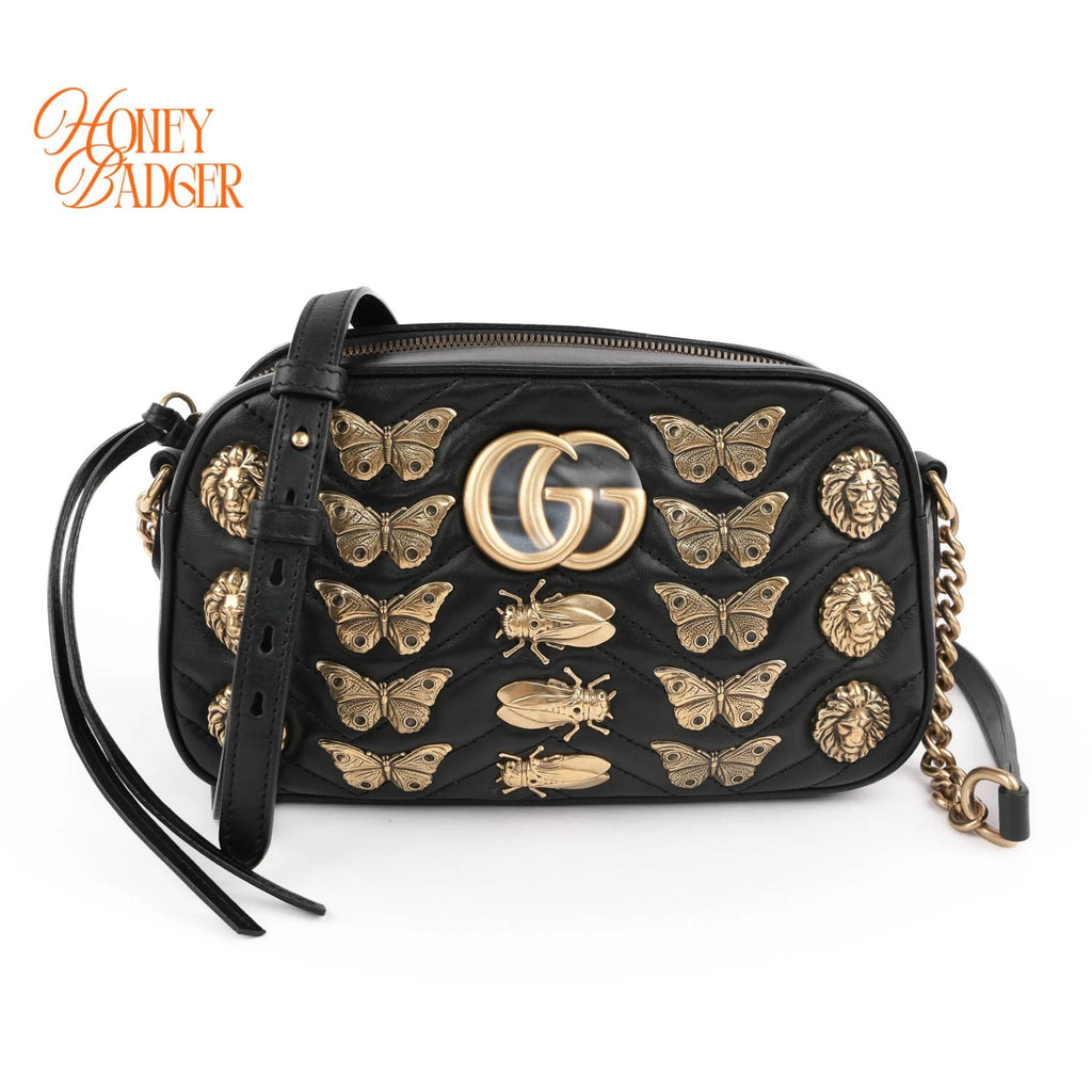 Gucci GG Marmont Small Shoulder Bag Black Leather Gold Hardware 447632