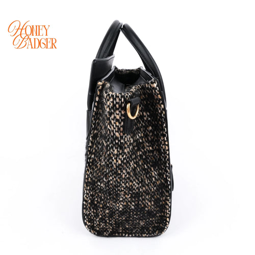 Celine Luggage Nano Tweed Black Leather 2-Way Bag Rank AB