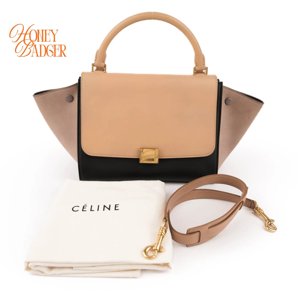 Céline Trapeze Medium Tricolor Leather Beige Black 2WAY Bag