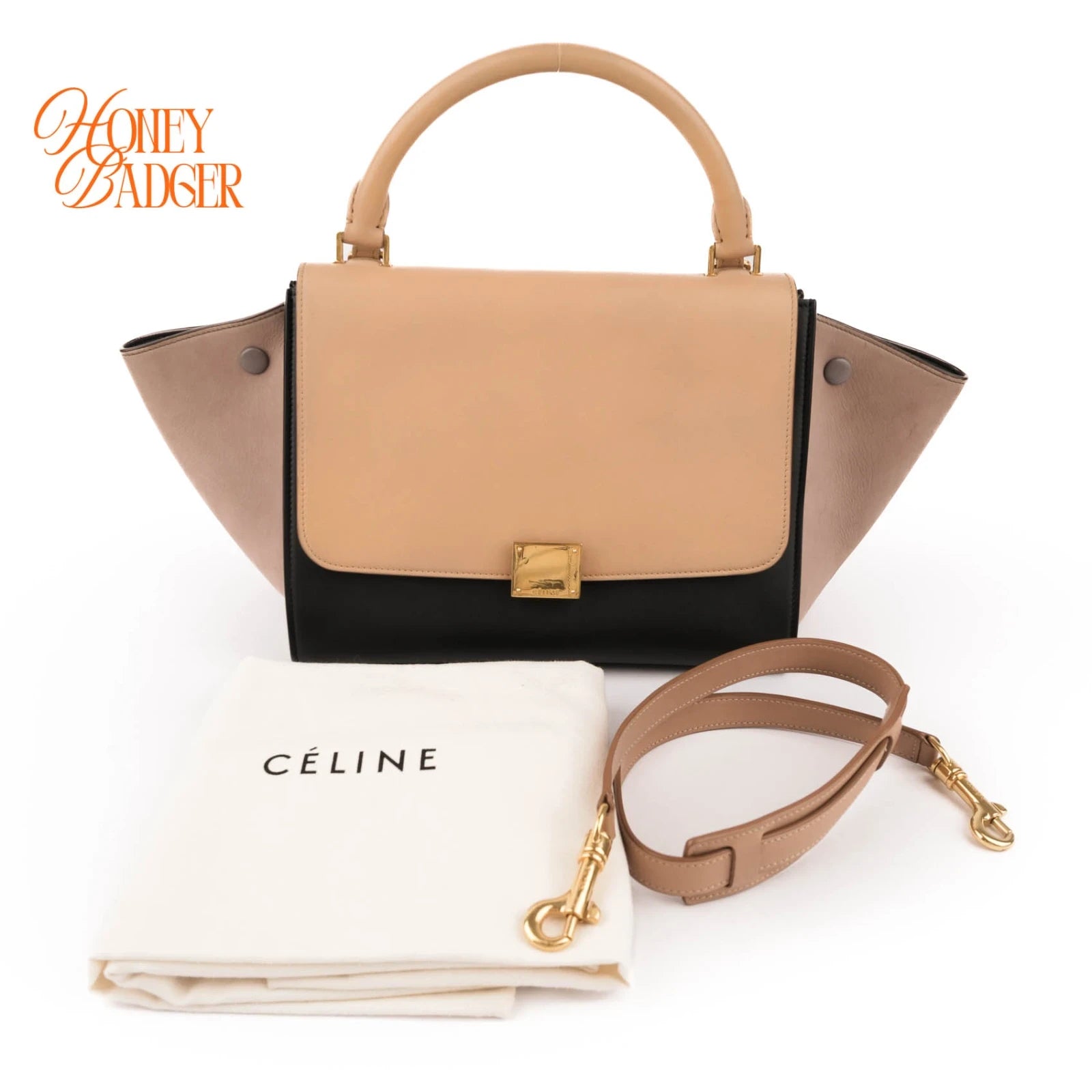 Céline Trapeze Medium Tricolor Leather Beige Black 2WAY Bag