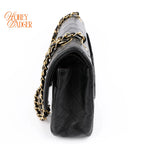 Chanel Classic Double Flap Medium 25 Lambskin Black Gold Hardware Rank AB